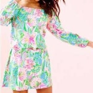 Lilly Pulitzer Size L Lana Skort Romper Jungle Tropical Resortwear Off Shoulder